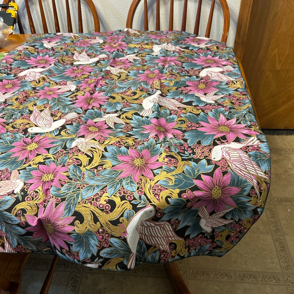 Floral and Bird Patterned Tablecloth